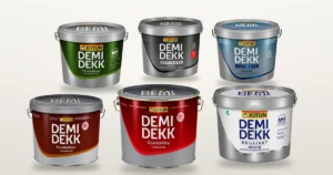 Oude Jotun producten: Demidekk Oljetäckfärg, Strukturlasyr, Terrasslasyr, Helmatt, Brilliant White en Ultimate Vindu